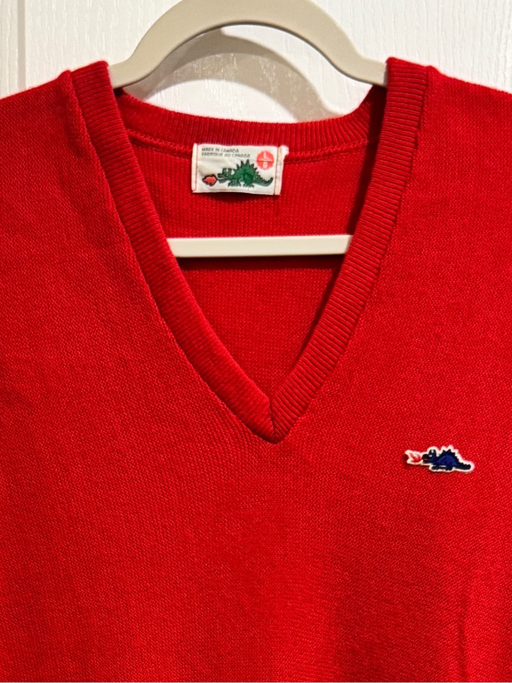 Vintage 80s Sears Braggin Dragon V-Neck Sweater Red L